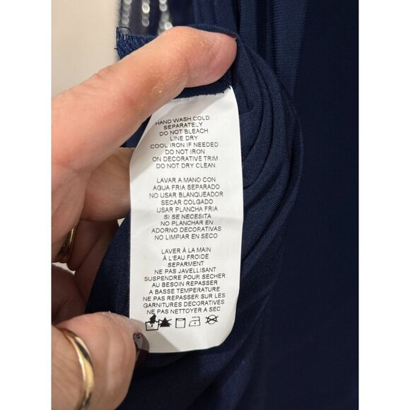 Marina Navy Blue Beaded sheer sleeve tunic Asymmetrical Hem Sz 20W Dark Romantic - Picture 11 of 12